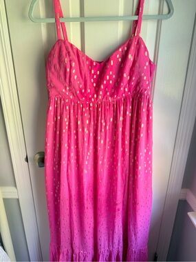Lily Pulitzer Hot Pink Spaghetti Strap Dress with Gold Dot Accents